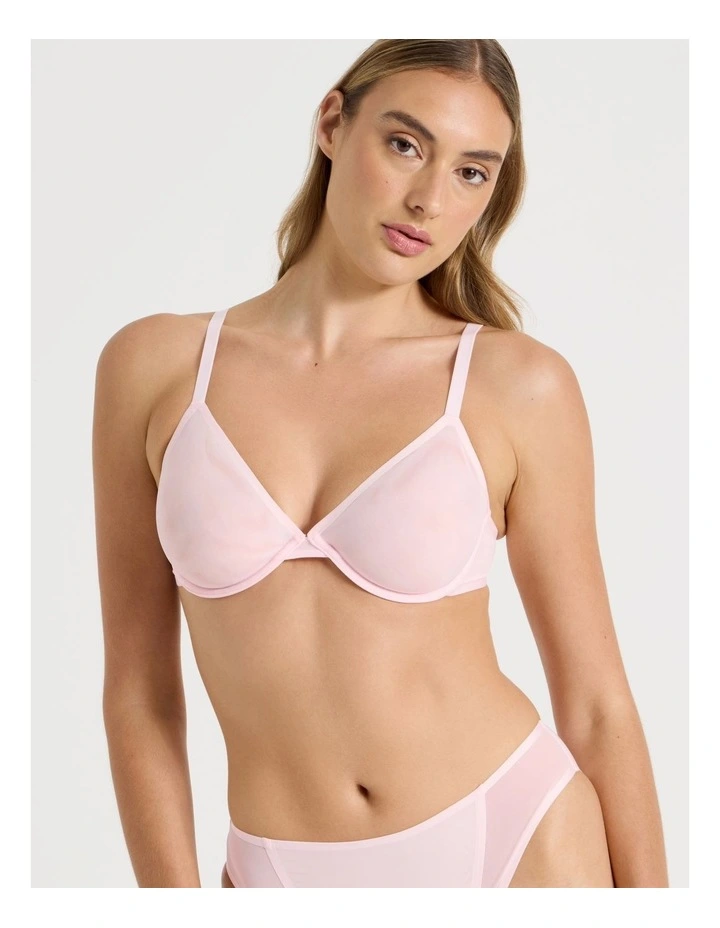 Soothe Sheer Mesh Underwire Plunge Bra in Pink image 2