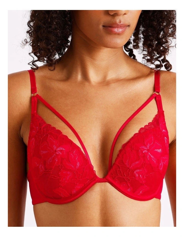 Plunge Push Up Bra in Red image 3