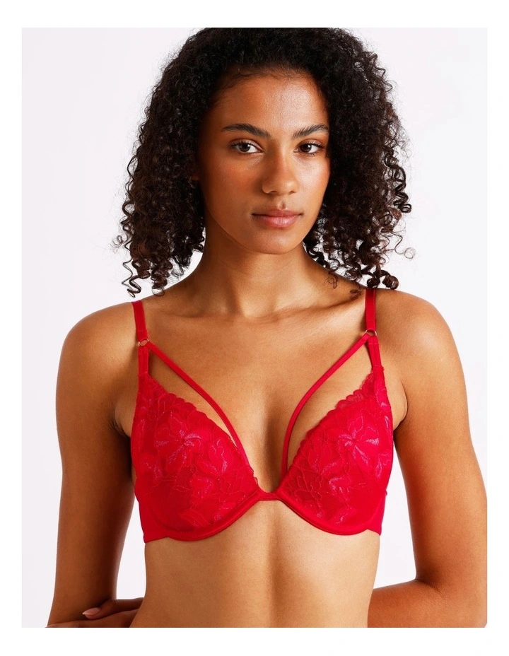Plunge Push Up Bra in Red image 4