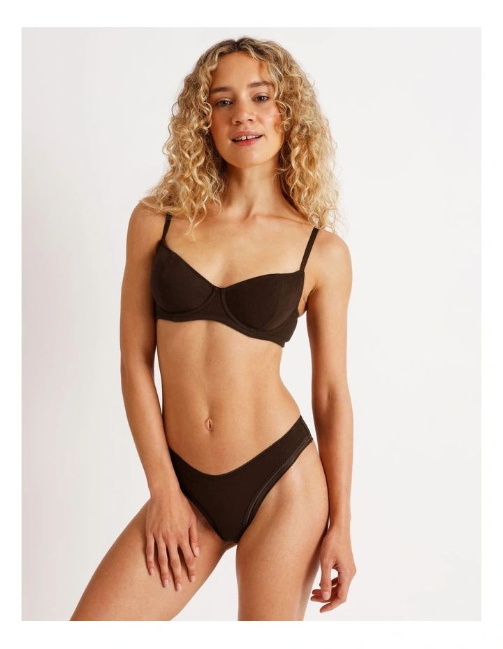 Lola Cotton Rib Balconette Bra in Chocolate image 1