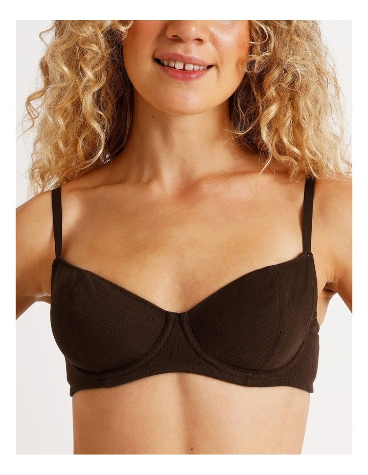Lola Cotton Rib Balconette Bra in Chocolate image 3