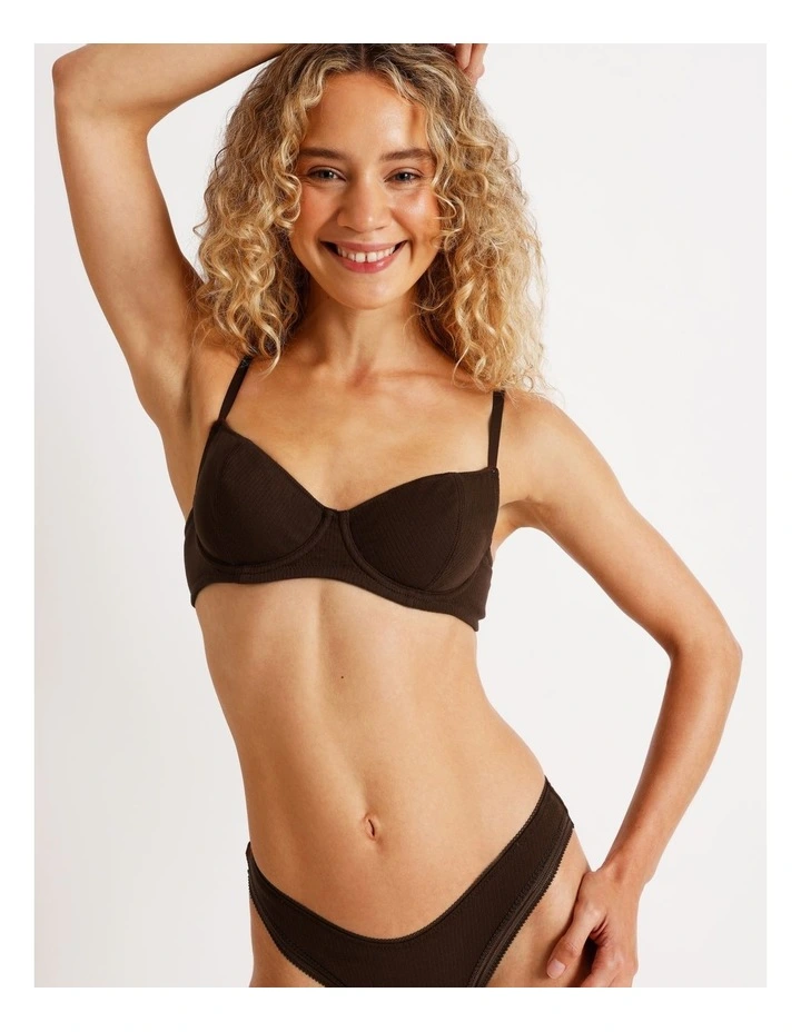 Lola Cotton Rib Balconette Bra in Chocolate image 4