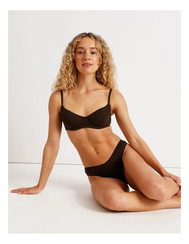 Lola Cotton Rib Balconette Bra in Chocolate image 6