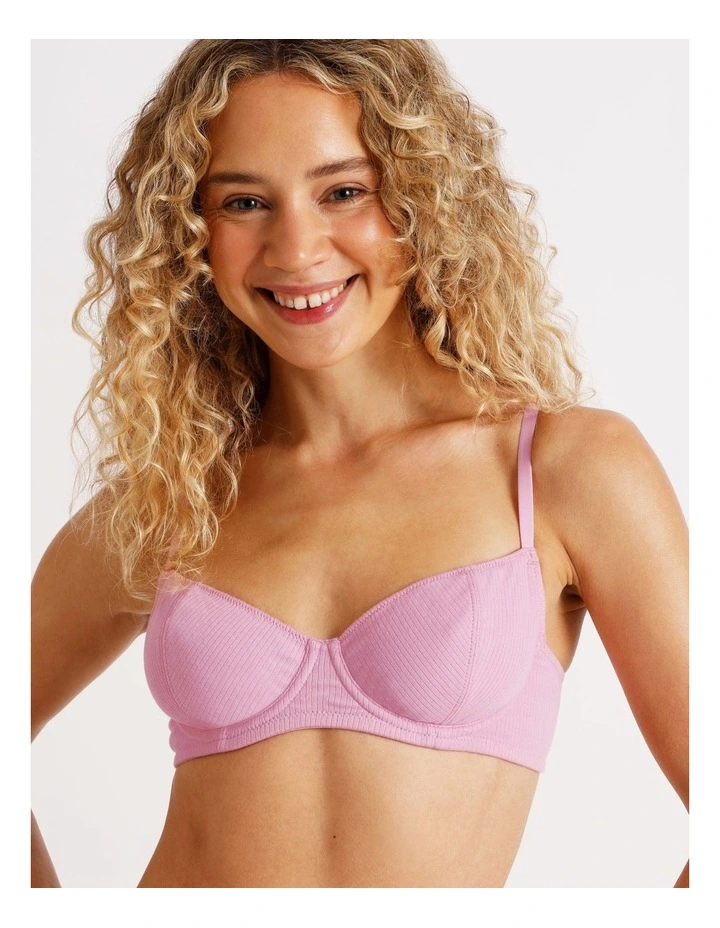 Lola Cotton Rib Balconette Bra in Pink image 2
