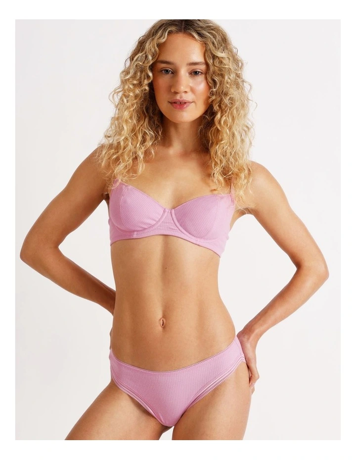 Lola Cotton Rib Balconette Bra in Pink image 3