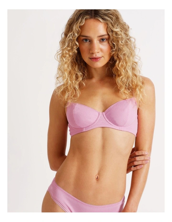 Lola Cotton Rib Balconette Bra in Pink image 5