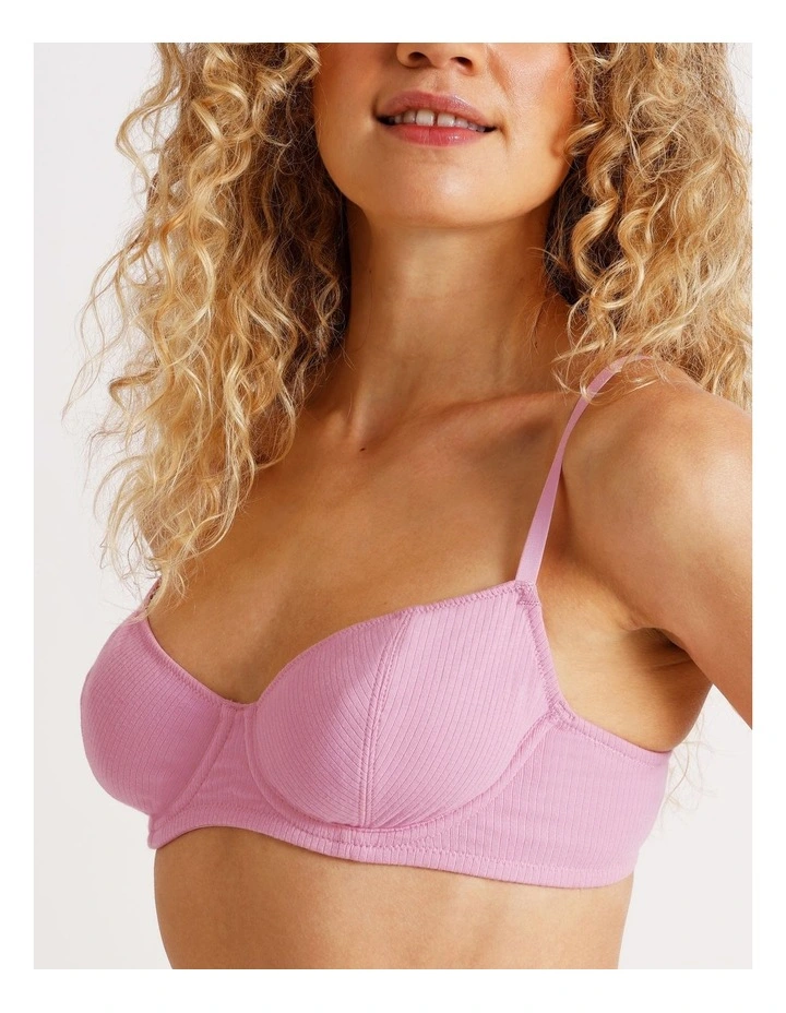 Lola Cotton Rib Balconette Bra in Pink image 7
