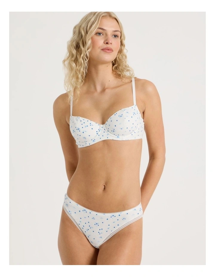 Lola Cotton Rib Balconette Bra in White image 2