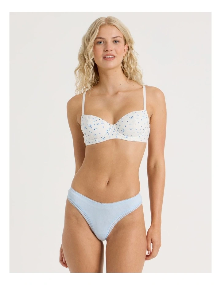Lola Cotton Rib Balconette Bra in White image 3