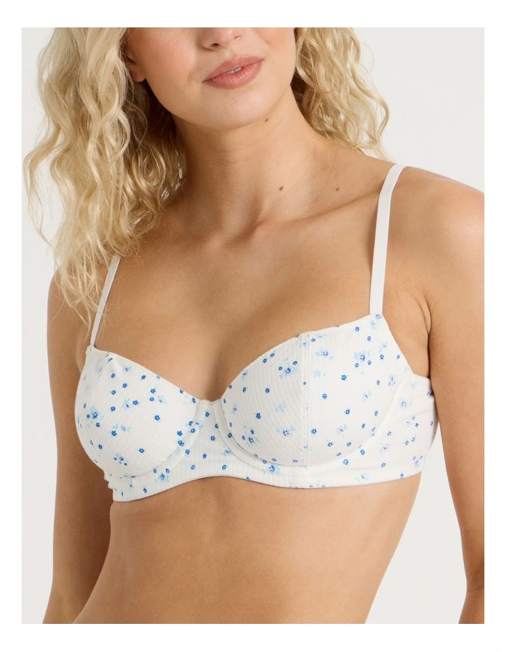 Lola Cotton Rib Balconette Bra in White image 4