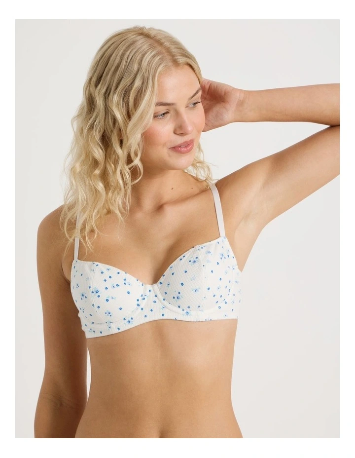 Lola Cotton Rib Balconette Bra in White image 5