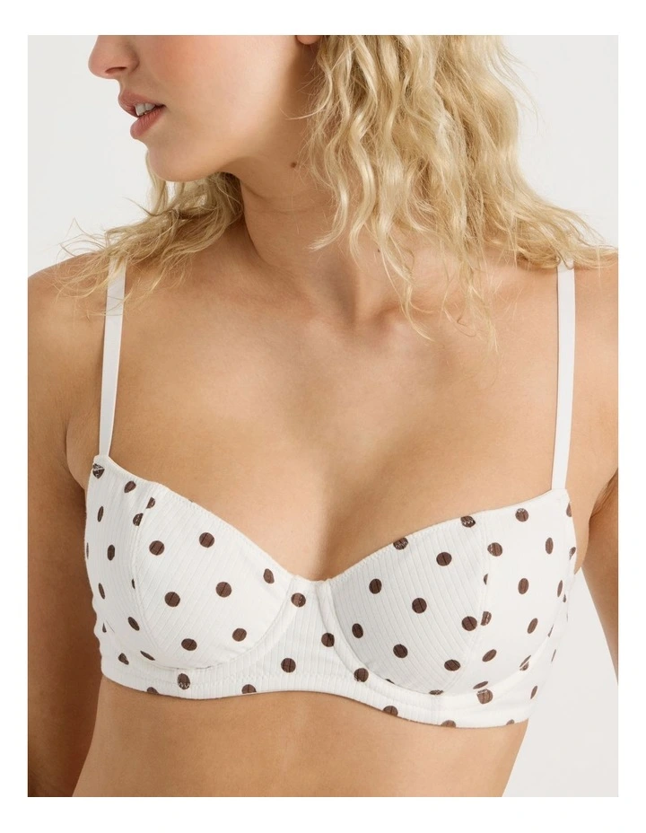 Lola Cotton Rib Balconette Bra in White image 4