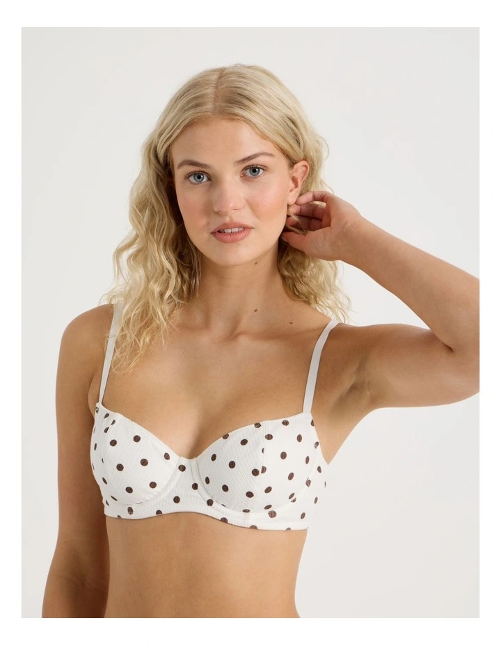 Lola Cotton Rib Balconette Bra in White image 5