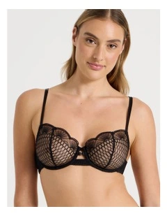 Embroidery Underwire Balconette Bra in Black