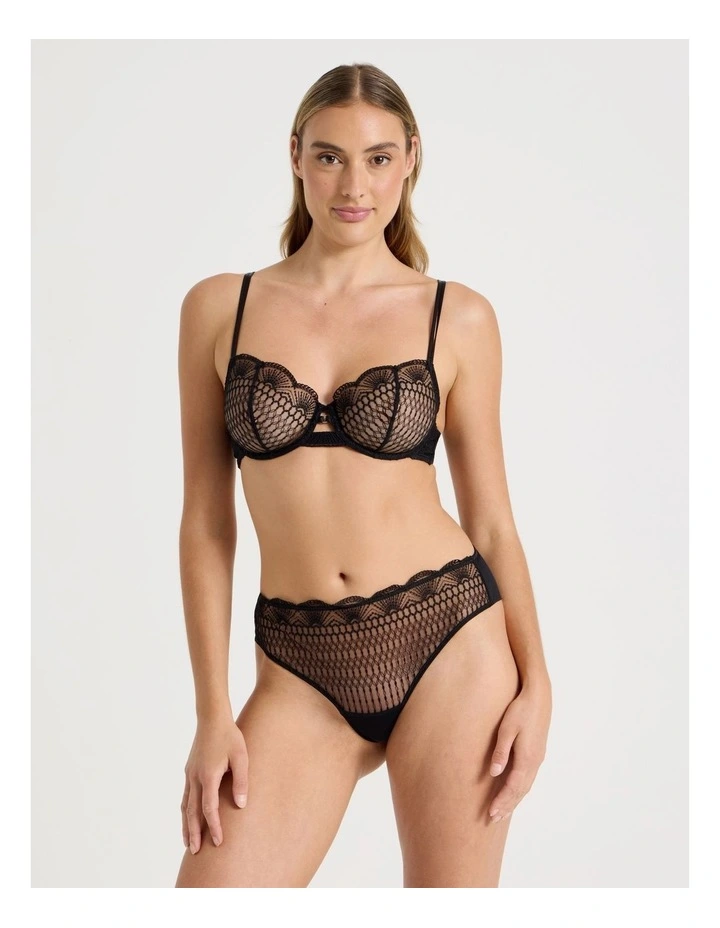 Embroidery Underwire Balconette Bra in Black image 2