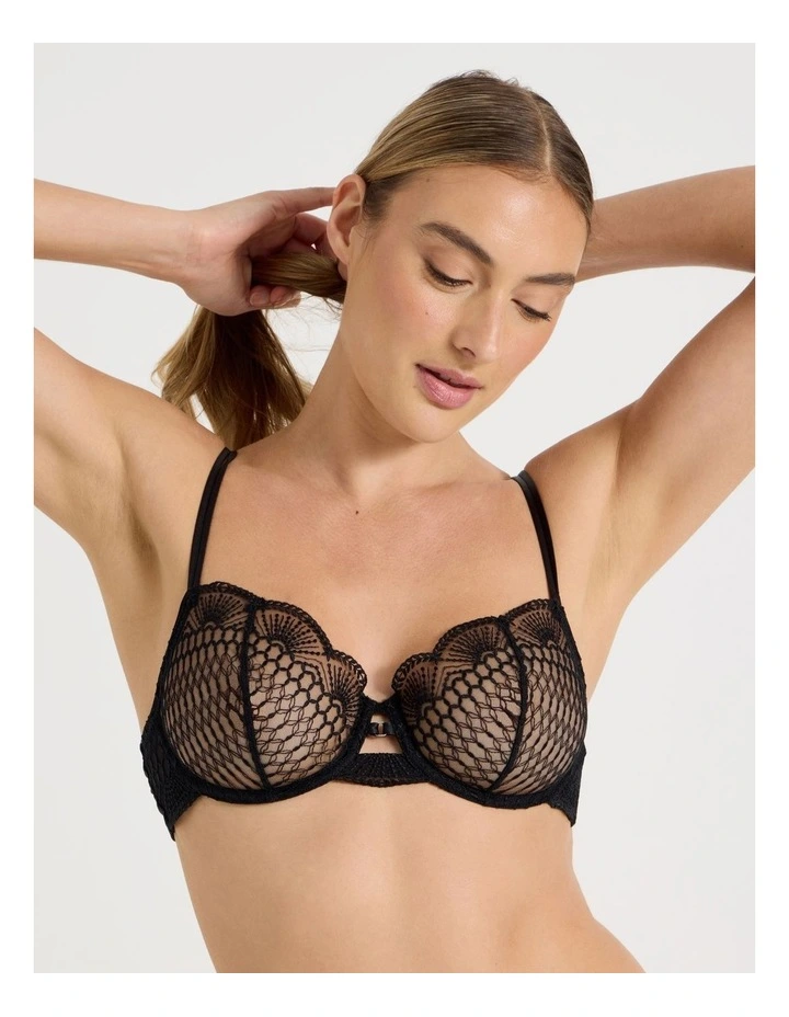 Embroidery Underwire Balconette Bra in Black image 3