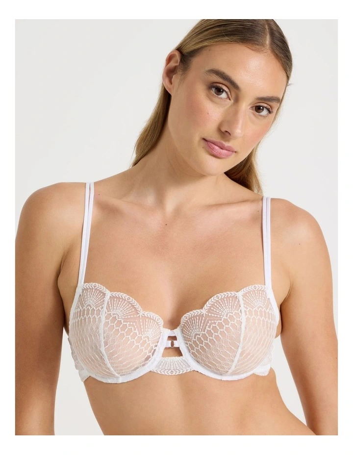 Embroidery Underwire Balconette Bra in White image 1