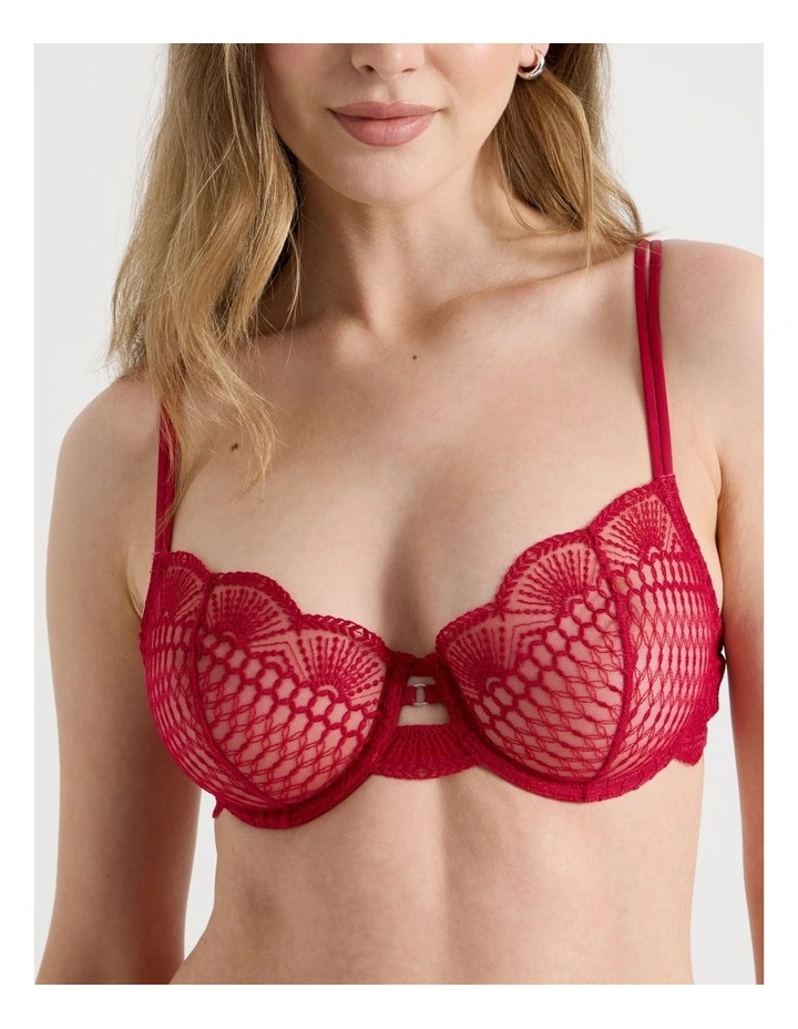 Embroidery Underwire Balconette Bra in Red image 6