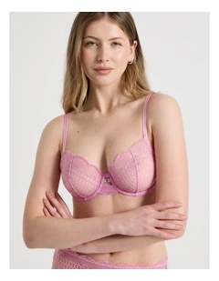 Embroidery Underwire Balconette Bra in Pink