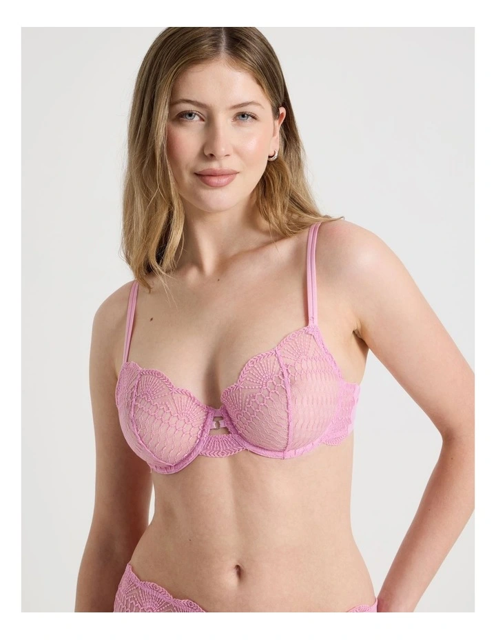 Embroidery Underwire Balconette Bra in Pink image 4
