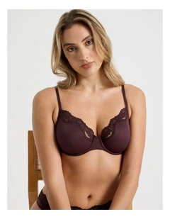 Cheeky Lace Underwire Scoop Bra in Brown