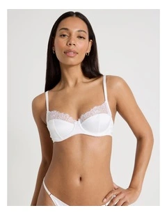 The Vow Satin & Lace Balconette Bra in White