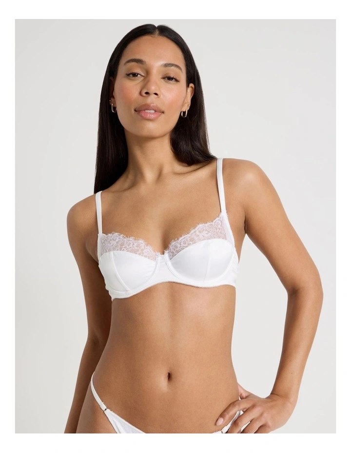 The Vow Satin & Lace Balconette Bra in White image 1