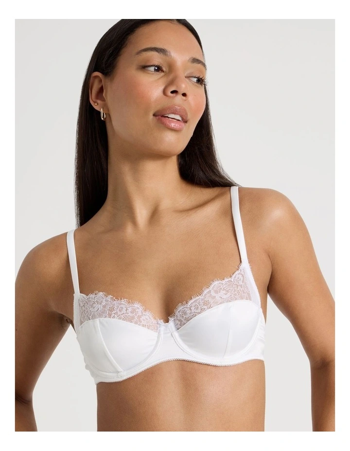 The Vow Satin & Lace Balconette Bra in White image 2