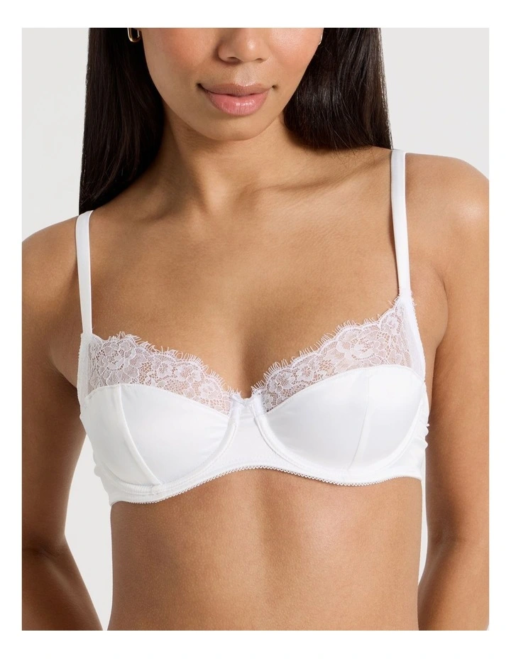 The Vow Satin & Lace Balconette Bra in White image 5
