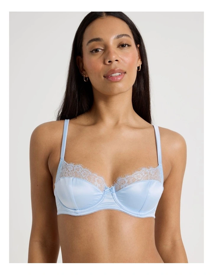 The Vow Satin & Lace Balconette Bra in Blue image 4