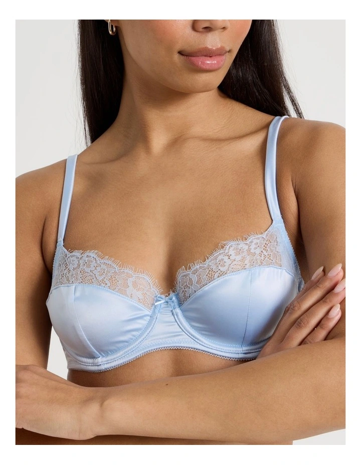 The Vow Satin & Lace Balconette Bra in Blue image 5