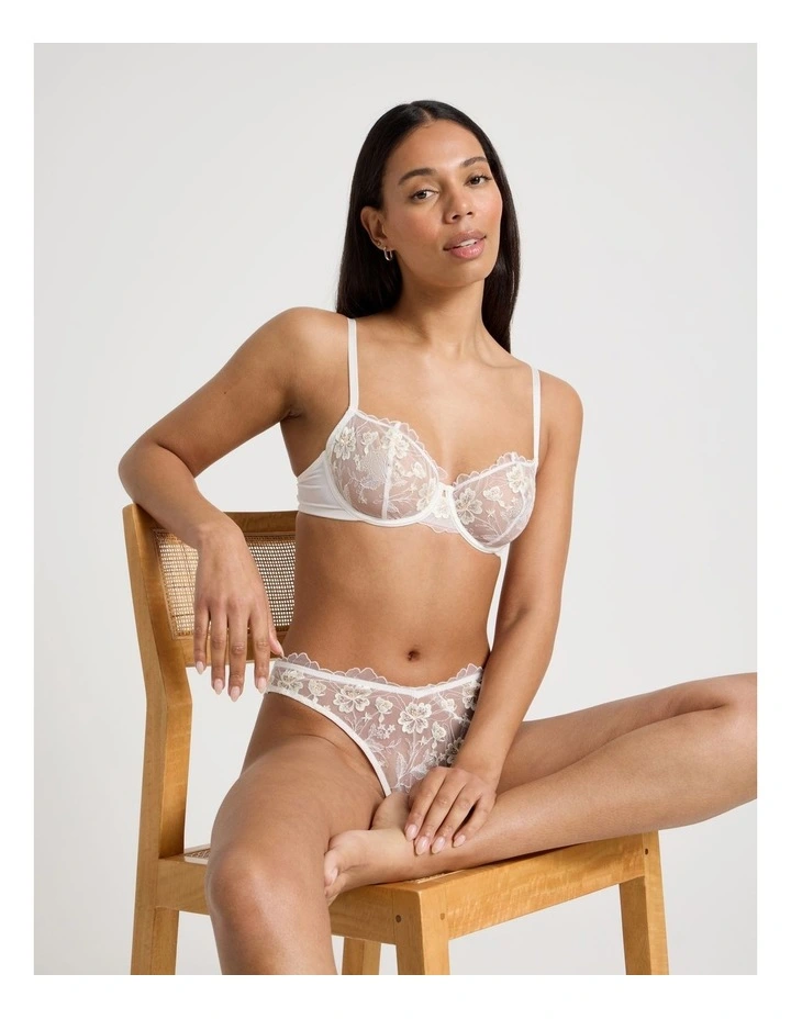 Embroidery Dainty Underwire Balconette Bra in Cream image 1