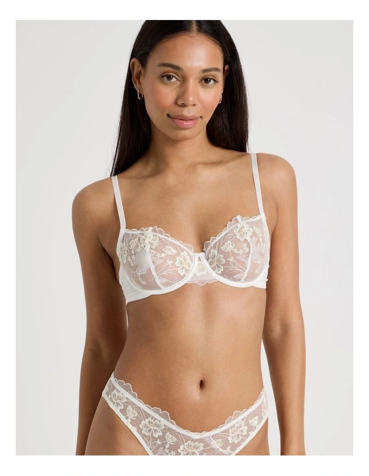 Embroidery Dainty Underwire Balconette Bra in Cream image 2