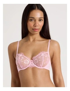 Embroidery Dainty Underwire Balconette Bra in Pink