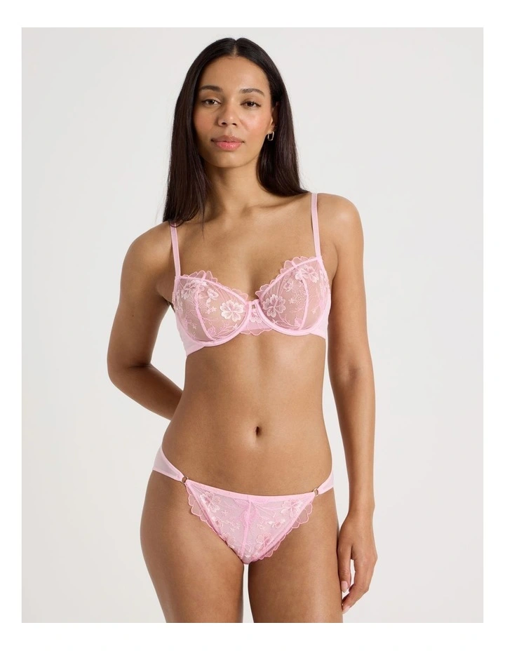 Embroidery Dainty Underwire Balconette Bra in Pink image 2