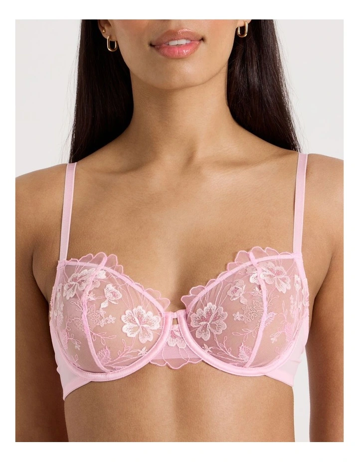Embroidery Dainty Underwire Balconette Bra in Pink image 4