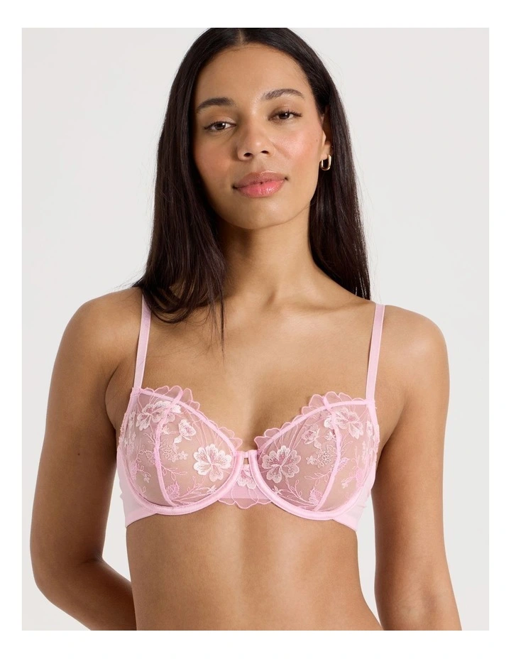 Embroidery Dainty Underwire Balconette Bra in Pink image 5