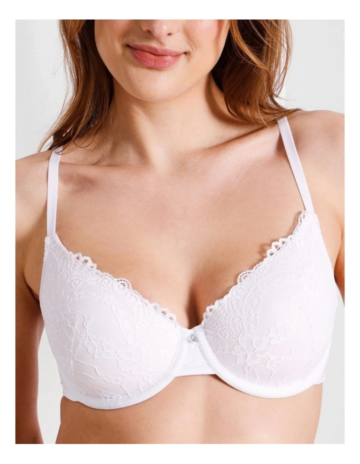 Pure Comfort Lace Plunge Bra in White image 4