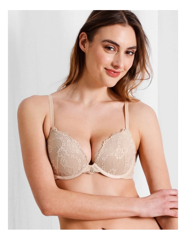 Lace Comfort Contour Push Up Bra in Beige image 1