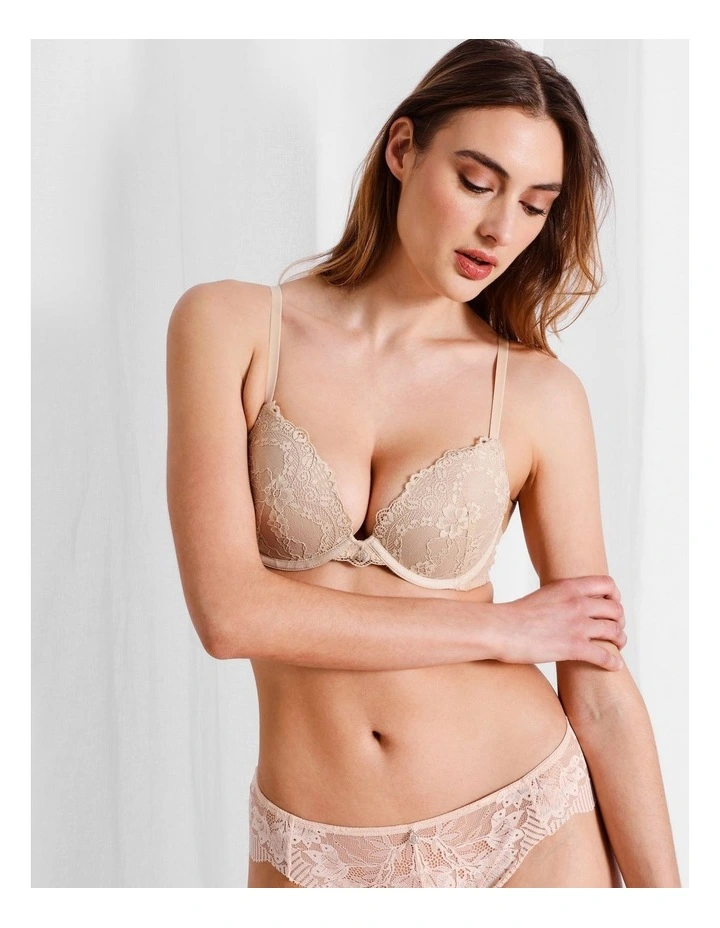 Lace Comfort Contour Push Up Bra in Beige image 4