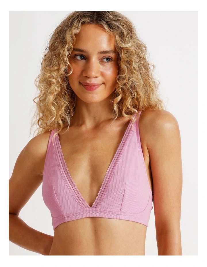 Lola Cotton Rib Triangle Bralette in Pink image 2