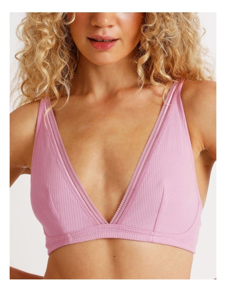 Lola Cotton Rib Triangle Bralette in Pink image 7