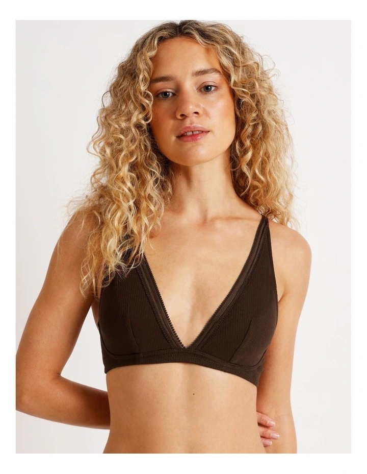 Lola Cotton Rib Triangle Bralette in Black image 4