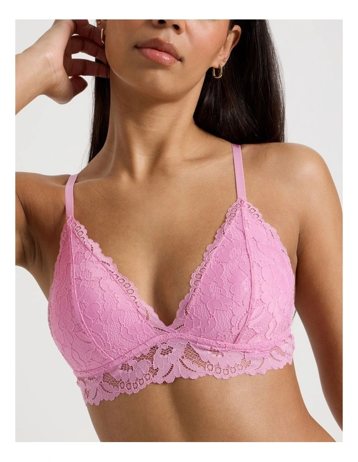 Lola Broderie Lace Longline Bralette in Pink image 2