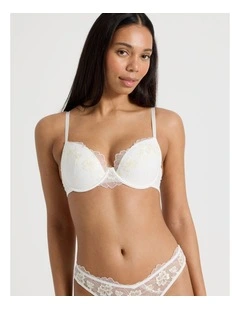 Embroidery Dainty Padded Plunge Bra in White