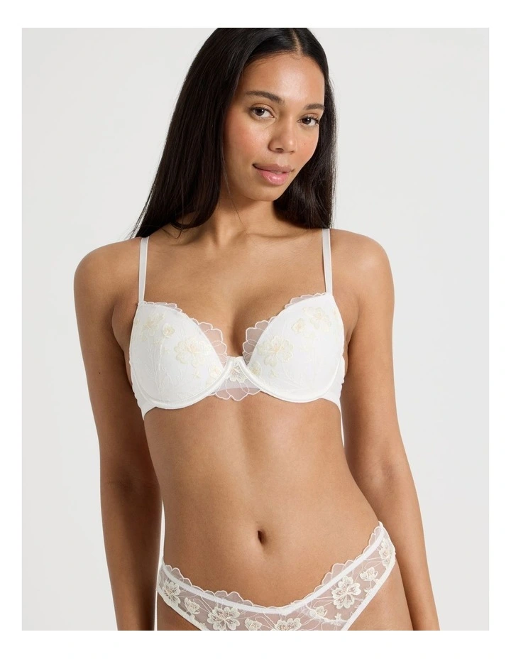 Embroidery Dainty Padded Plunge Bra in White image 1
