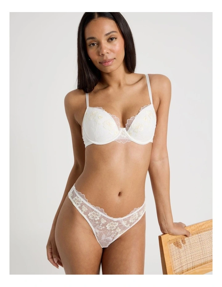 Embroidery Dainty Padded Plunge Bra in White image 2