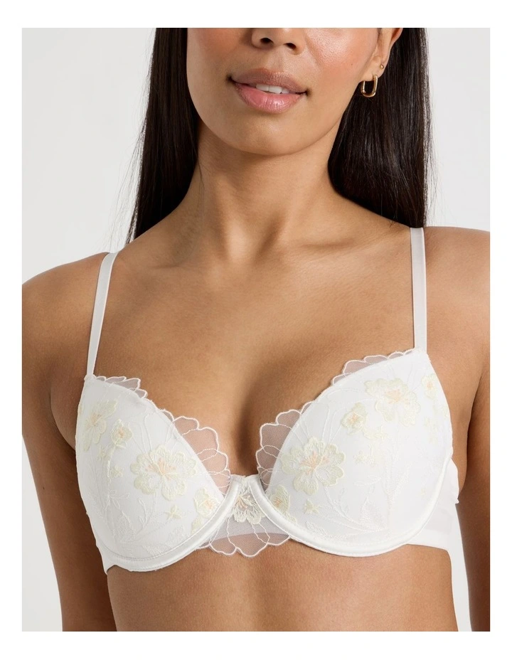 Embroidery Dainty Padded Plunge Bra in White image 3