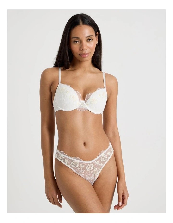 Embroidery Dainty Padded Plunge Bra in White image 4
