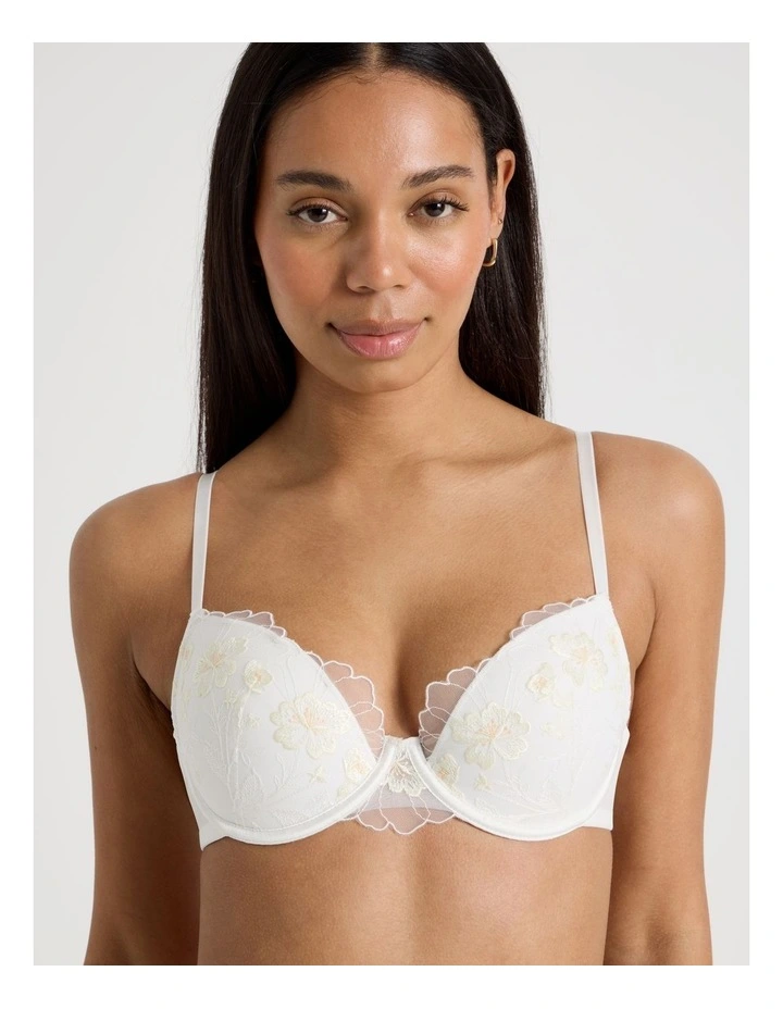 Embroidery Dainty Padded Plunge Bra in White image 5